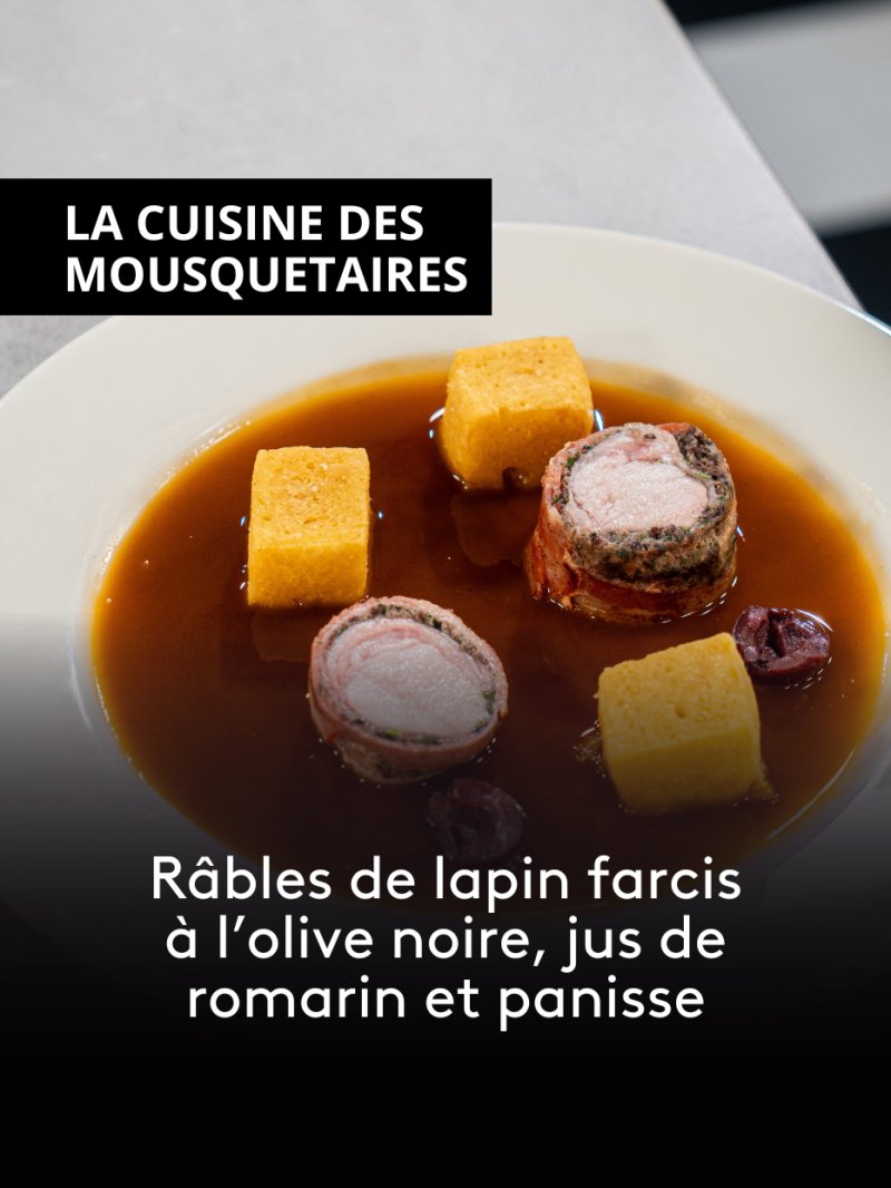 Râbles de lapin farcis à l'olive noire, jus de romarin et panisse - vidéo undefined - france.tv